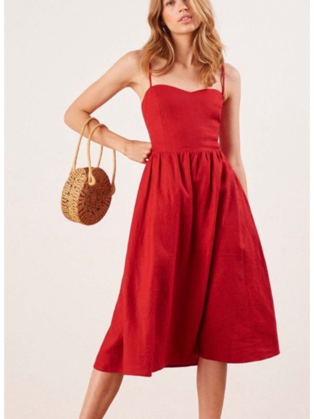 Reformation Olivia Linen Dress in Red